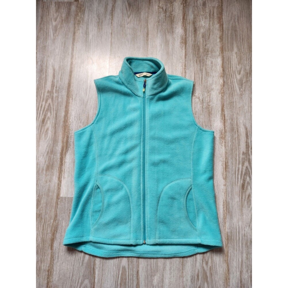 Woolrich Womens Fleece Vest Full Zip Mock Neck Pockets Blue Sz L EUC Warm Soft